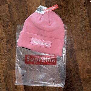 Pink Supreme Beanie New Era Box Red Box Logo FW24 Authentic‎ Fast Free Shipping